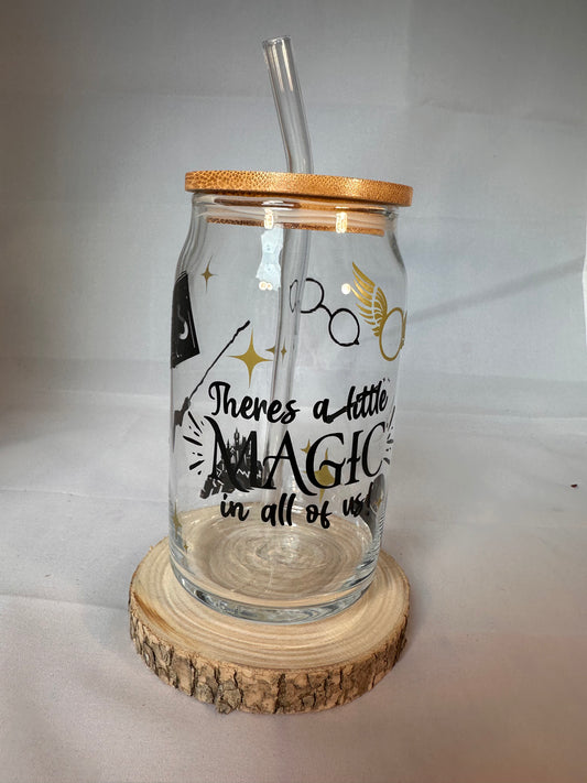 Trinkglas MAGIC mit Bambusdeckel und Strohhalm - Harry Potter-inspiriert